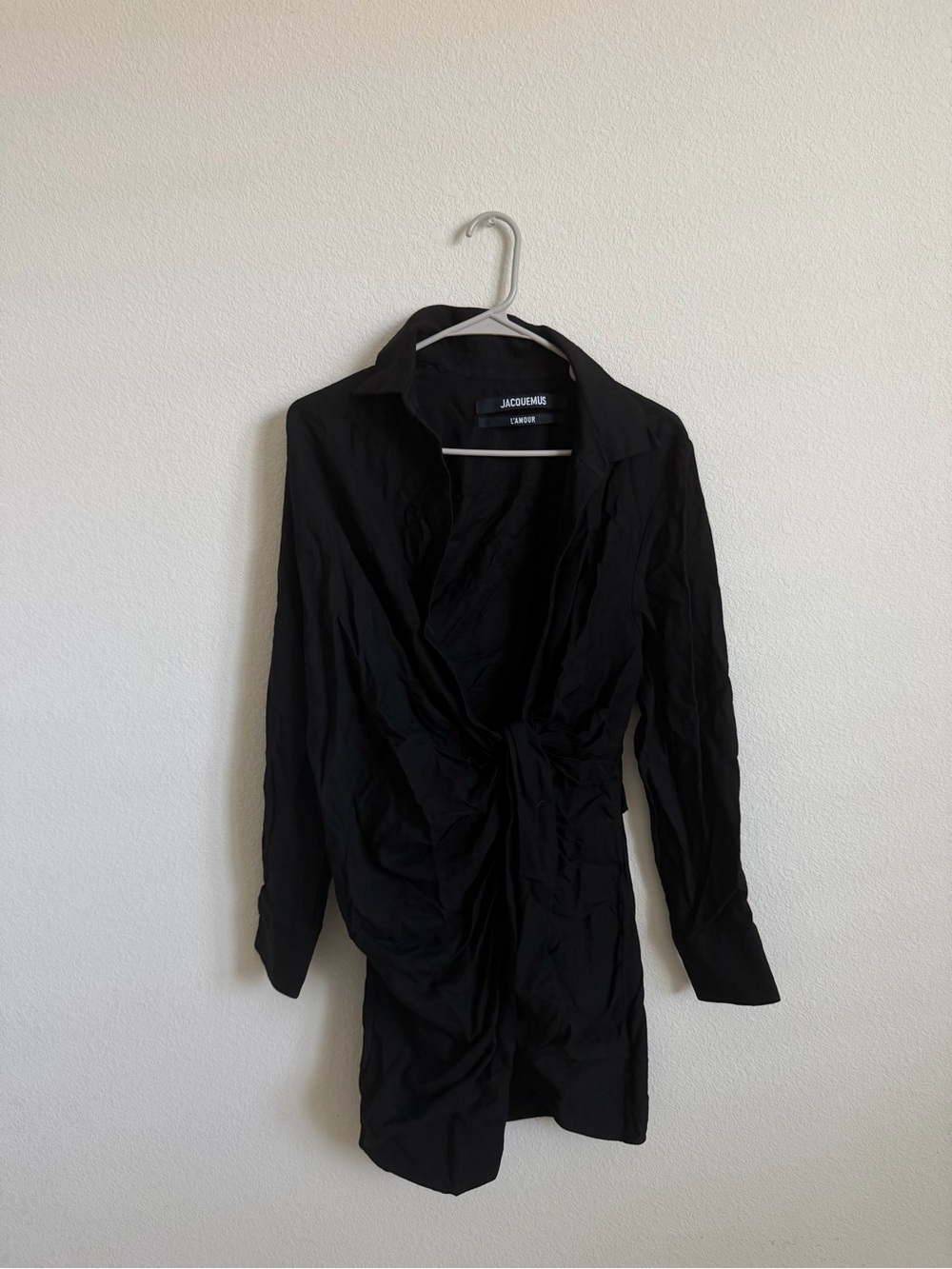 Jacquemus Black Long-Sleeve Draped Mini Dress - Picture 2 of 4